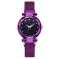 Purple starry sky dial watch for women with faceted glass and magnetic mesh band - Purple