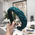 Elegant dark green satin twisted headband with pleated wide-brim fabric design - Dark Green