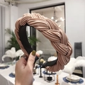 Pink braided headband with pleated fabric texture and comfortable wide-brimmed design - Beige
