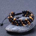 Pulsera de doble capa hecha a mano con ojo de tigre y cuentas de ónix negro mate - Pulsera de Ojo de Tigre Piedra Mate de 6MM (3 Filas)