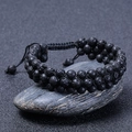 Pulsera de tres capas de piedra de lava negra con cordón trenzado ajustable y acabado mate natural - Pulsera de Piedra de Lava de 6MM (3 Filas)