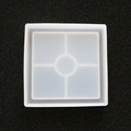 Square DIY silicone mold with four small square slots and one central round coaster cavity - Mirror Square Coaster Mold / Semi-transparent White