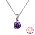 925 sterling silver necklace featuring a round purple zircon stone pendant in four-prong setting - Medium Magenta