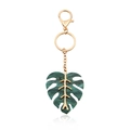 Chic Monstera leaf keychain with green marble resin and gold metal lobster clasp - Green Marble Texture Monstera Leaf / Green