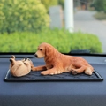 Golden Retriever car decor set with two lifelike dog figures on a black non-slip dashboard mat - Brown Mother and Child Dog Set + Mat