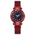 Orologio elegante rosso cielo stellato da donna con cinturino magnetico milanese e lancette oro rosa - Rosso