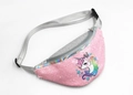 Detail of adjustable gray nylon strap and plastic buckle on pink sequin unicorn fanny pack - Pink Unicorn