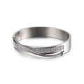 Brazalete de cable trenzado plateado con tres filas de diamantes y chapado en oro 18k - Color Acero