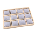 12-slot wooden watch display tray with grey velvet pillows for luxury storage - Wood Frame with Grey Interior