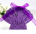 Elegant laser cut purple shell-shaped wedding candy box with a matching silk ribbon bow - Dark Purple