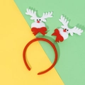 Christmas headband with plush reindeer dolls on springs and red bow accents - White Reindeer / White/Red