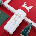 White Christmas reindeer thermos bottle with 304 stainless steel and cute red antlers - 330ML / White