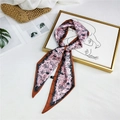 Pink and brown patterned silk scarf with animal and botanical prints in a smooth satin finish - Pink Tropical Rain
