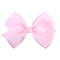 Classic double-layered pink grosgrain ribbon bow hair clip for girls in solid color - Pink
