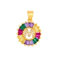 Close-up of golden letter M pendant with multicolored rainbow cubic zirconia inlay - Gold M