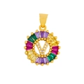Macro shot of gold V letter pendant with colorful zircon stones and white crystals - Gold V