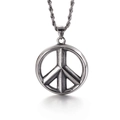 Vintage silver stainless steel Viking sun flower peace sign pendant on twisted rope chain - Peace Symbol Style(KP82151-KHX)