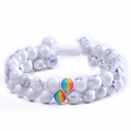 Double-row white turquoise beaded bracelet with rainbow stones and adjustable cord - White Turquoise Double Row