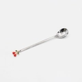 Long handle stainless steel coffee spoon featuring a decorative red cherry charm detail - 410 Silver Stainless Steel Cherry Spoon