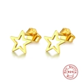 Makro-Detail von goldenen Silber-Ohrsteckern mit 925er Echtheitsstempel für Schmuck - K Gold