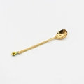 Golden stainless steel long spoon with a creative avocado pendant charm detail - 410 Gold Stainless Steel Avocado Spoon
