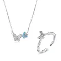 S925 sterling zilveren vlinder sieradenset met ketting en verstelbare ring op witte achtergrond - Set / 800 Zilver