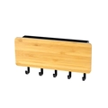 Wall-mounted bamboo key holder with five black metal hooks and a storage compartment - Bamboo Black
