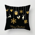 Detail eines schwarzen Weihnachtskissenbezugs mit goldenem Rentierdruck und Schriftzug - Schwarz Gold Glitzer Rentier Herz