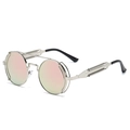 Steampunk round sunglasses with silver metal frame and pink green gradient lenses - Ready Stock / Silver Frame Cherry Blossom Pink