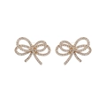 Elegant gold bow earrings with shimmering crystals and pearls for women's jewelry - Rhinestone