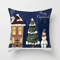 Christmas pillowcase with snowman and pine tree design on a dark blue night sky - Dark Blue Night Snowman (DRD370-24)