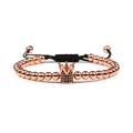 Armband mit rotgoldener Krone, schwarzen Zirkoniasteinen und schwarzem Flechtseil - Roségold