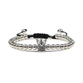 Handgefertigtes gewebtes Armband mit silbernem Kronenanhänger und schwarzen Steinen - Silber