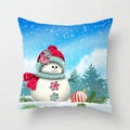 Christmas snowman pillow cover with red hat and blue snowy forest background scenery - Blue Base Forest Red Hat Snowman (DRD370-28)