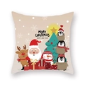 Christmas pillow cover with Santa and snowman graphics on beige fabric background - Beige Warm Cartoon Illustration (DRD370-38)