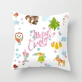 Weißer Weihnachts-Kissenbezug aus Polyester mit Waldtieren und Merry Christmas Text - Weiße Cartoon-Waldtiere