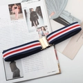 Detail of red and white striped elastic belt with a golden buckle on magazine background - Metal Square Buckle (Blue/White/Red)