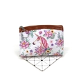 Detailed view of unicorn coin purse with floral pattern and secure silver metal zipper - White Floral Unicorn (No.4)