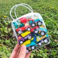 Mini construction vehicle toy set in clear PVC carrying bag with handle for kids - Engineering Vehicles