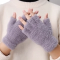Mitaines en peluche violette douce pour l'hiver, fabriquées en imitation vison - Taille unique / Violet