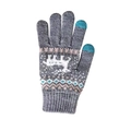 Grey winter touch screen knitted gloves with white reindeer and snowflake pattern - One Size / Reindeer Grey