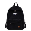 Black corduroy backpack with cute 3D eyes and mountain embroidery detail for students - Black