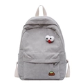 Light grey corduroy backpack with white handles and cute round eye ornament decoration - Gray