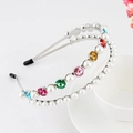 Double layered silver headband with colorful rhinestones and white faux pearls - Double Layer Round Rhinestone-Silver