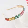 Golden headband with rainbow rectangular rhinestones and sparkling colorful crystals - Long Diamond-Gold