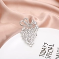 Silver bowknot grape brooch with sparkling crystals and pearls on satin fabric - Rhinestone Bow Grape