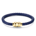 Bracciale da uomo in pelle intrecciata blu navy con chiusura magnetica in oro lucido - Blu Reale
