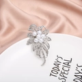 Silver flower ribbon brooch with sparkling crystals and elegant white pearls - Silver Pearl Flower