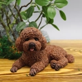 Realistic brown Teddy poodle resin dog ornament in a lying posture for car or home decor - Dark Brown Teddy Dog / Dark Brown