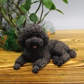 Realistic dark brown teddy dog figurine with detailed curly fur on a wooden table - Black Teddy Dog / Black
